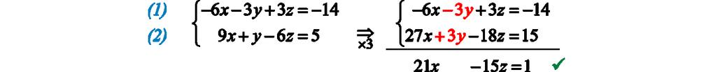 Example 3 6x 3y + 3z = 14 Solve: 9x + y 6z = 5.