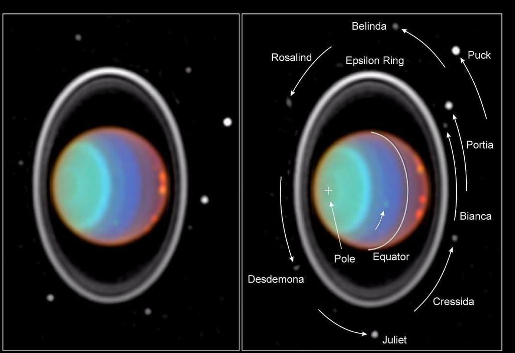 PIA01278: Hubble Tracks Clouds on Uranus Hubble detected the rotation of Uranus in NIR images taken 90 min apart.