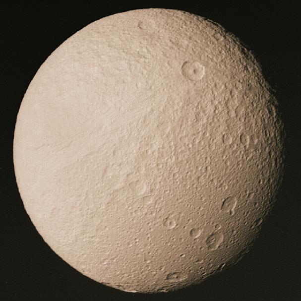 Tethys Diameter: 655 mi Mass: 7.55 x 10 20 kg Density: 1.21 gm/cm 3 Temp: -305 F Tidal Locked: 1.88 days Tethys is mostly ice.
