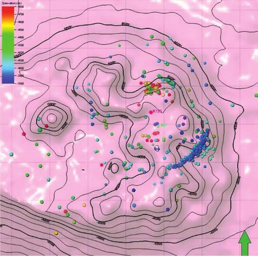 topic TECHNOLOGY Located microseismic events for the Karachaganak Field. The microseismic sensing system is deployed in well K125.