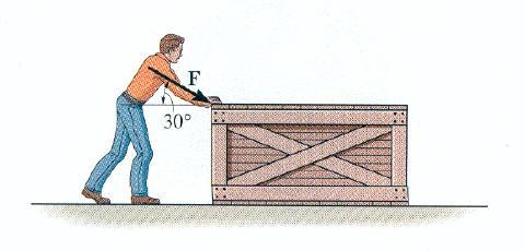 APPLICATIONS If a man is pushing a 100 lb crate, how large a force F must he exert to