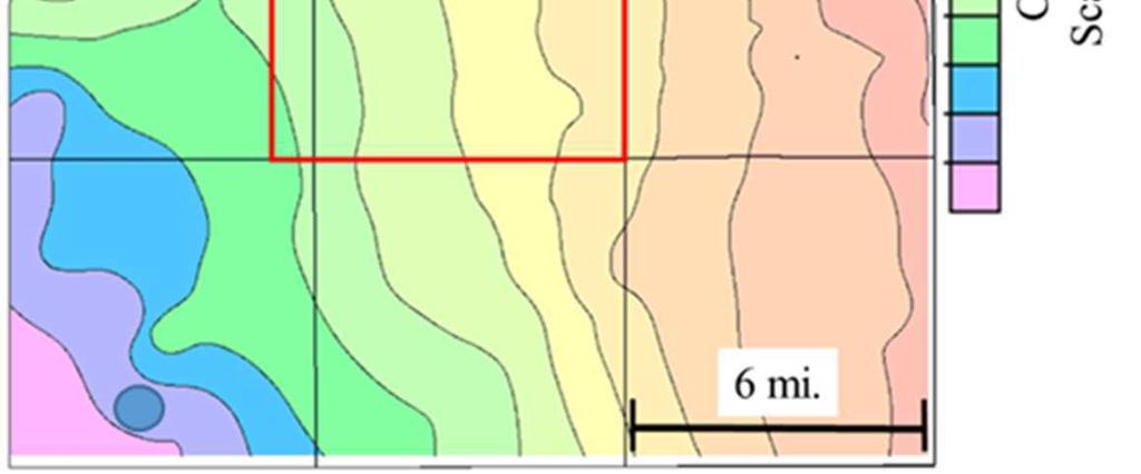 This is the deepest point of the basin and is the main control on the structural deepening trend to the southwest in of the Niobrara Formation in the mapped area.