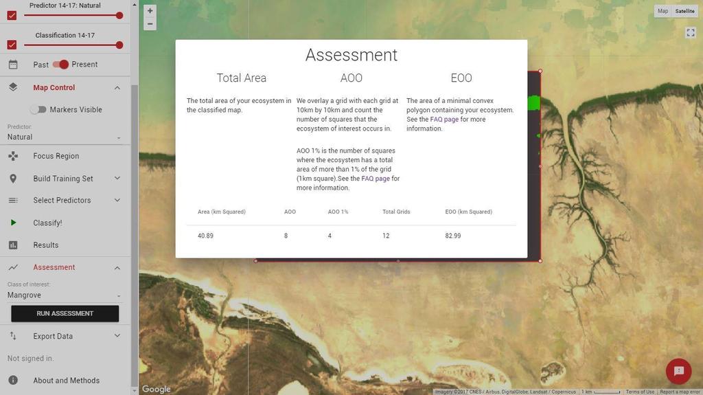 The assessment tab in remap calculates the spatial metrics required for assessments under the IUCN Red List of Ecosystems (https://iucnrle.org). 1.
