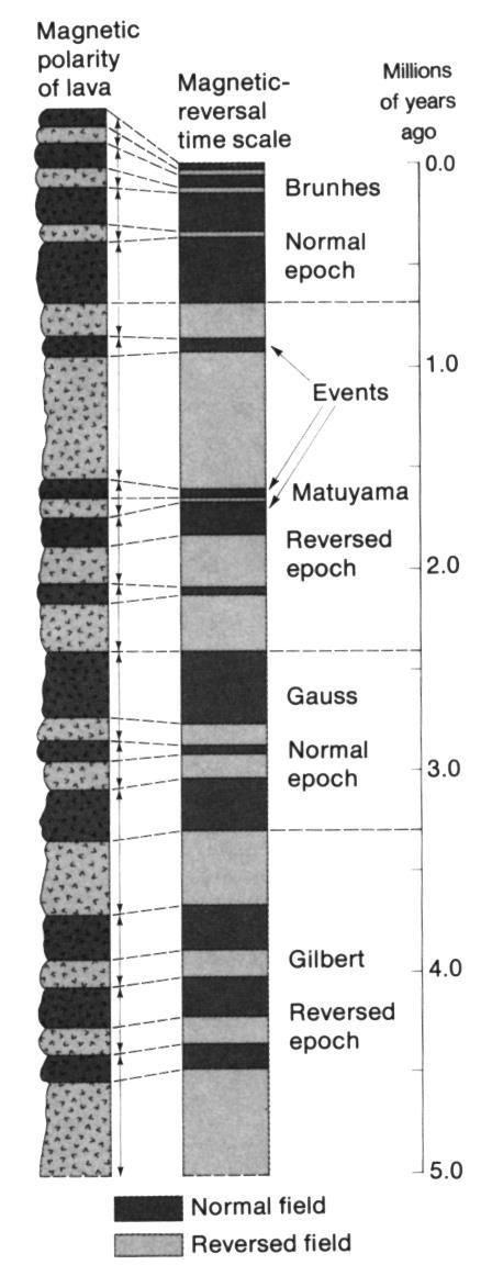 Figure 5. Evidence for sea floor spreading has been obtained by determining the polarity of fossil magnetism in rocks lying on both sides of oceanic ridges.