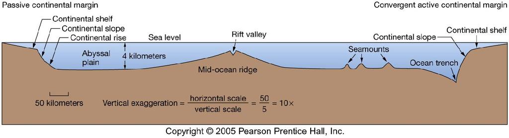 Cross-Section Profile of an Ocean Basin Large-Scale Ocean Bottom Features Continental shelf, slope, and rise
