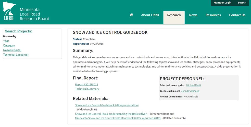 SNOW & ICE CONTROL: GUIDEBOOK Read the full guidebook that this