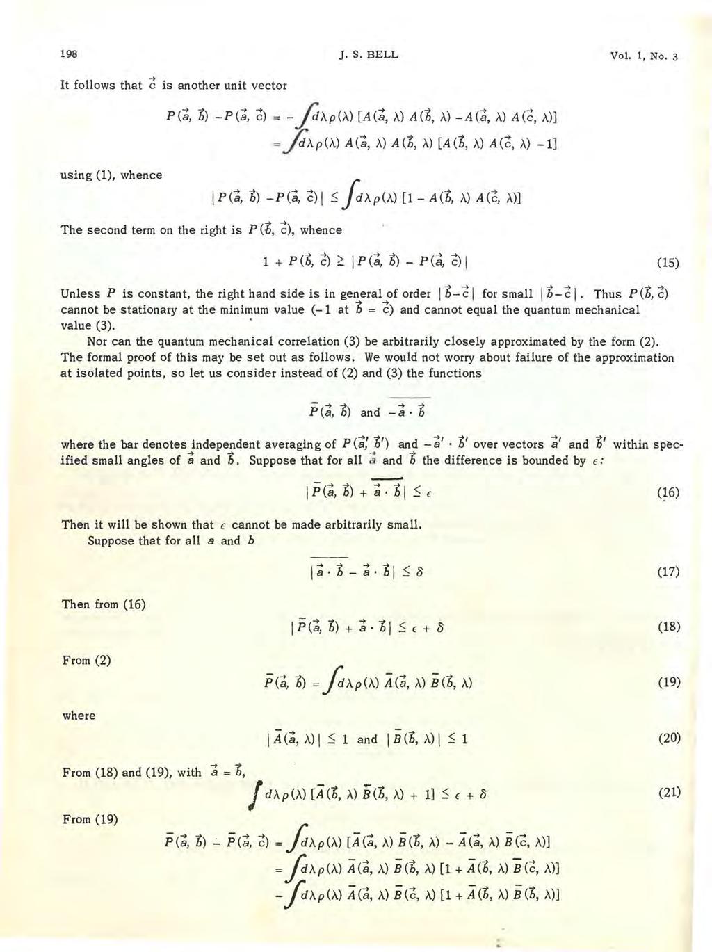 198 ]. S. BELL Vol. 1, No. 3 It follows that c is another unit vector P(a, b) -P(;, c) = - fi1i.p(a) [A(a, A) A(b, A) -A(a, A) A(c,,\)) = fi1i.