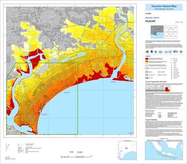 Tsunami Hazard maps GITEWS Two scales: broad-scale 1 : 100 000 and detailed scale 1 : 30 000 Shows the probability of tsunami