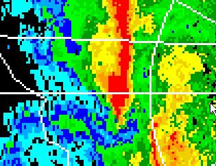 It is interesting to note that the reflectivity east of the pendant had decreased to < 20 dbz at this time.