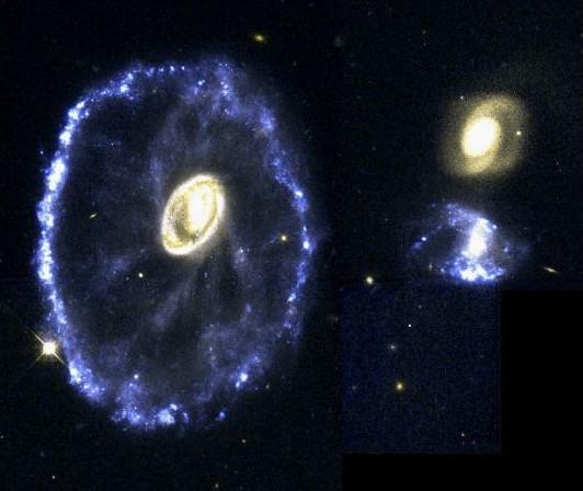 Colliding Galaxies Sometimes galaxies get together Can result in Burst of star formation (call a