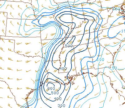 Instability analysis at 00 UTC 6 Feb 2008 (Figure 7) indicated that surface based instability across the state was generally 1000 J/Kg or less.
