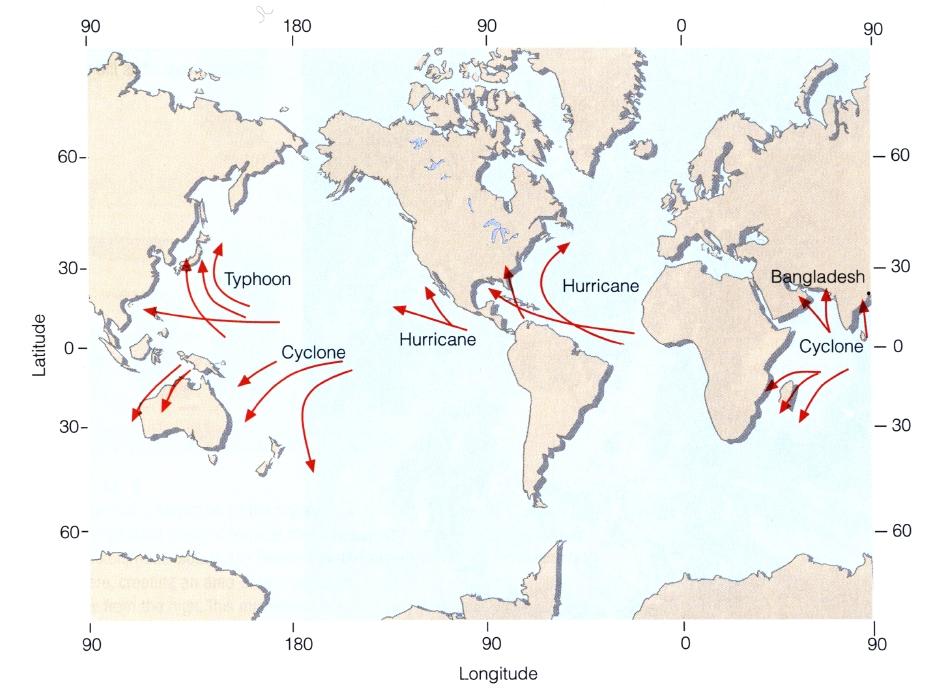 Regions of Hurricane Activity Hurricanes are active in the "trade wind" belts - the regions just north or south of the equator where the winds blow quite steadily from east to west (easterlies).