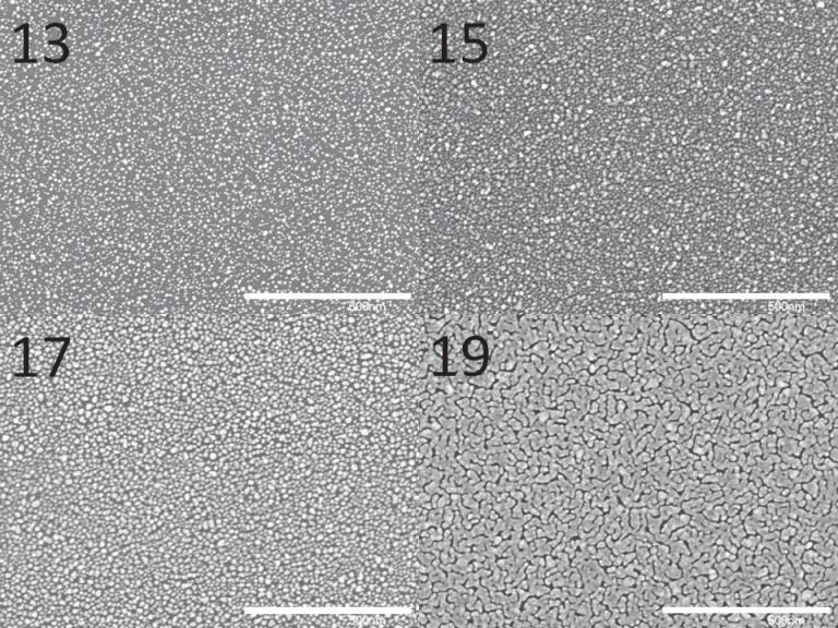 Four substrates 12, 14, 16, and 18 of various nanoparticle densities were prepared with different deposition time ranging from low density to high density.
