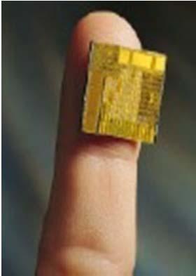 Thin chip consisting of at least two interconnected semiconductor transistors, as well as passive components like resistors.