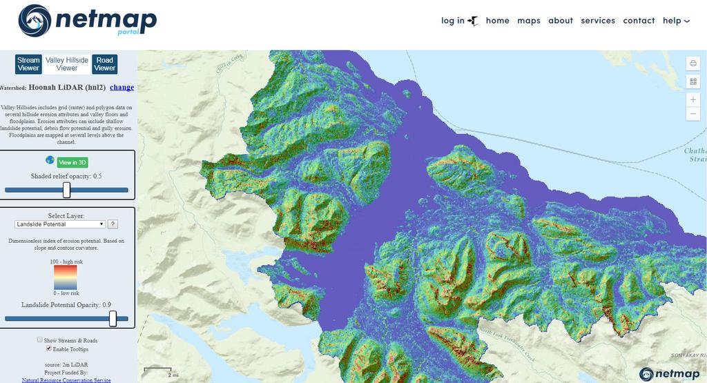 NetMap Portal watershed map data are split among three data types Streams Viewer: A list of stream attributes focused on fluvial and aquatic conditions Valley/Hillside: