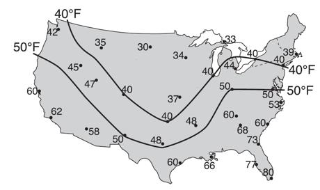 5. How is temperature modeled on maps?