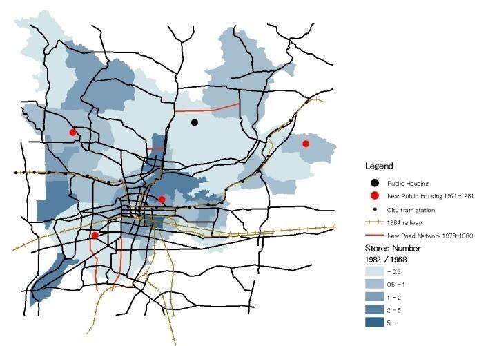 To discuss the relationship between land use and transport more in detail, we choose central area (where the trip decreased) and northwest (suburban) area (where the trip increased) to see the change