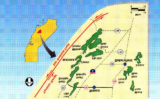 6 PATZEK ET AL. SPE 59529 Figure 2. Location map for the major oil fields in California s San Joaquin Valley.