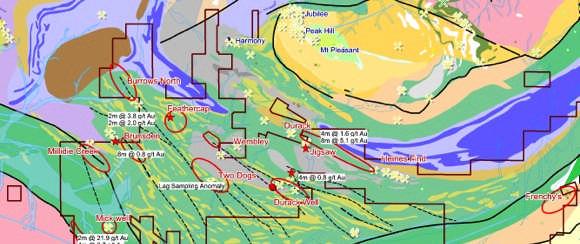 Grosvenor Gold and Base Metals Project Narracoota Block - Gold Little systematic exploration.