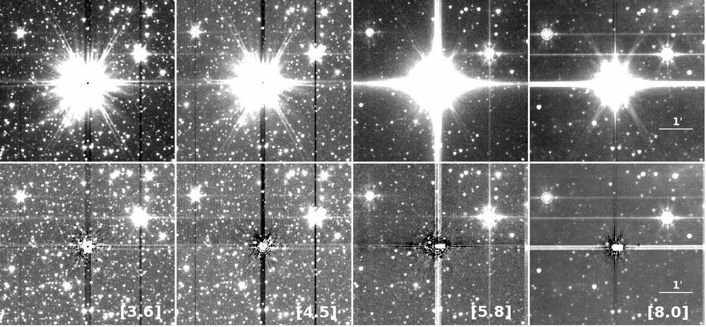 2 Reiter et al. Figure 1. Images of O-rich AGB star CZ Ser in each of the IRAC bands before PSF subtraction (top panels) and after PSF subtraction (bottom panels).