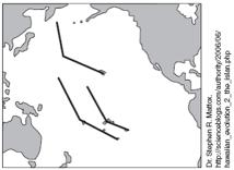5. Which of the following symbols indicates the presence of the subduction zone along the Pacific Coast of North America? A. II only B. I and II only C. II and III only D. I, II, III and IV 6.