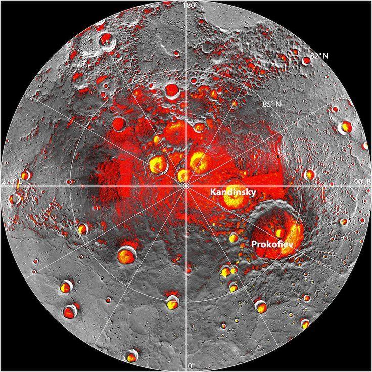 Impacts in the Solar System: Mercury Left: Mercury s north pole as seen by MESSENGER + color overlay Red:
