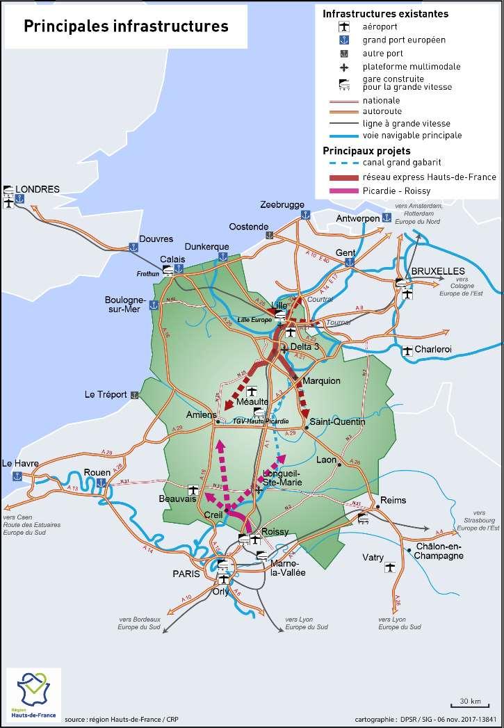 Main rail projects 2 main rail projects: - Rail link Creil-Roissy Airport (horizon 2020) to bring HST to Amiens - Crossborder rail network Lille / Mining area (horizon 2030) 3 main High Speed Train