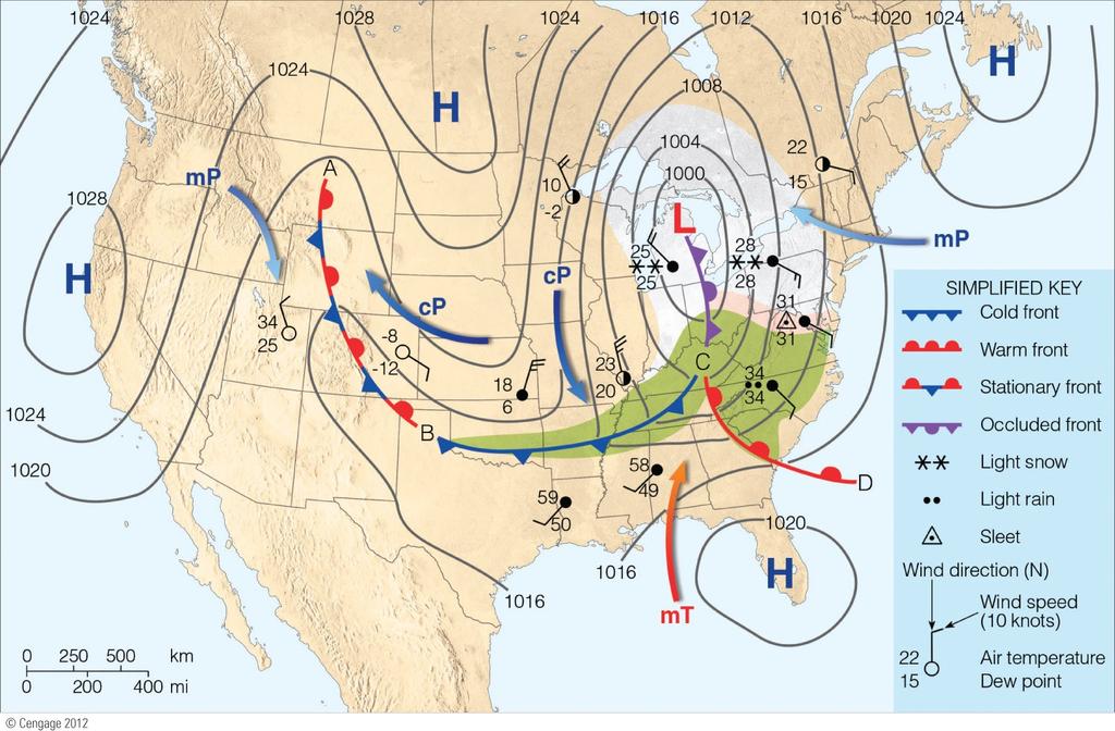 Fronts Front: A boundary (or transition zone) between two air masses of different density Fronts are characterized by: - large horizontal temperature gradients - large horizontal moisture gradients -