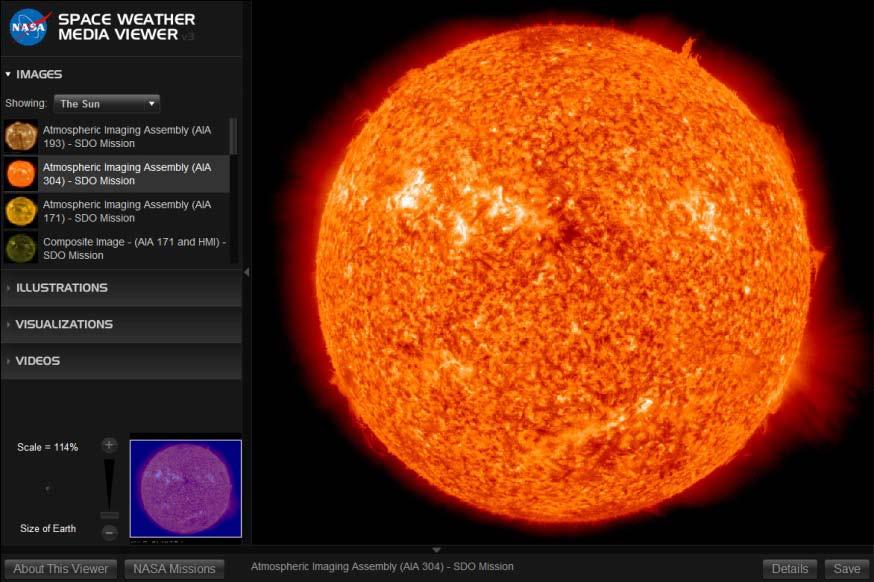 ABOUT THE DATA: The first 3 images in the Space Weather Media Viewer show images from the SDO instrument, The Atmospheric Imaging Assembly (AIA 193, 304, 171).