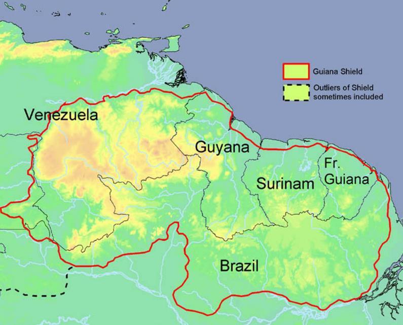 Suriname & Guiana shield Suriname Located on the Guianas Coast on the north coast of South America Coastal structure is dominated by mud outflow from the Amazon River, with extensive areas of
