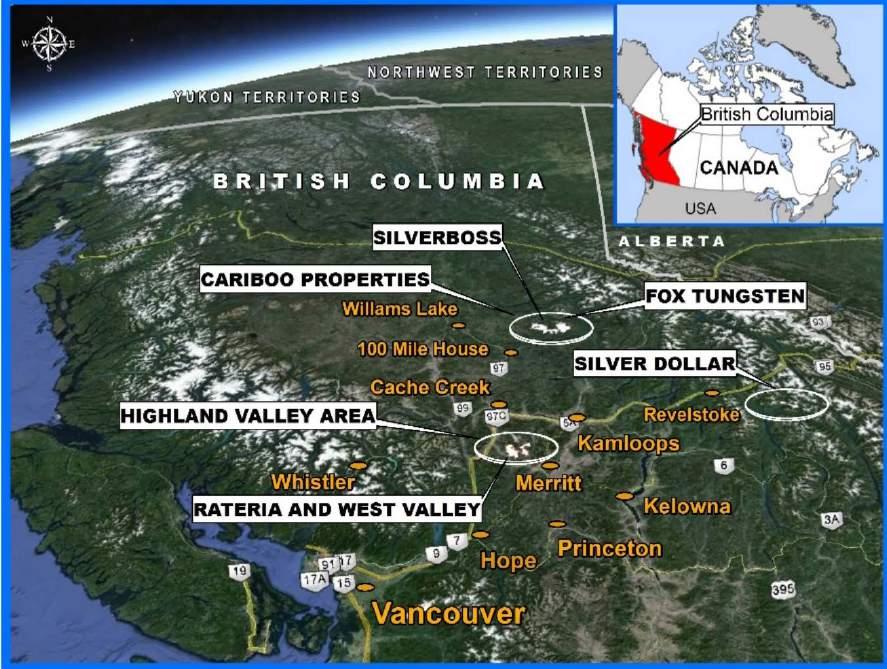 LOCATION 100% Owned Properties in B.C., Canada ROADS POWER RAIL WATER LABOUR Proximity to existing mines in south central B.C. Recent logging provides new industrial access