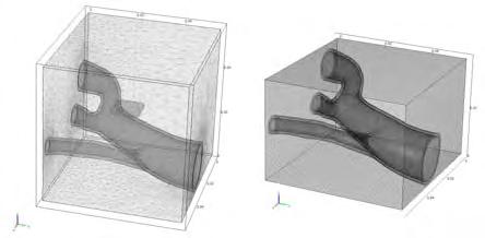 The solid volumes are then meshed (ScanFE, the Simpleware's volumetric meshing module). This step closes the computational domain issue.