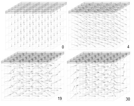 8 Adelina Bordianu, Valentin Ioniţă, Lucian Petrescu 6 Fig. 4 Magnetization vectors orientation at different time steps (0, 4, 19 and 30 ns). 5.