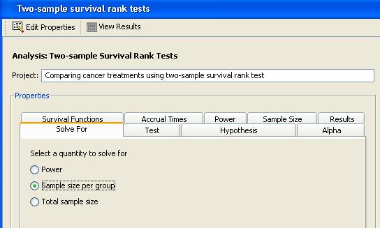 6570 Chapter 78: The Power and Sample Size Application Editing Properties Project Description For the example, change the project description to Comparing cancer treatments using two-sample survival
