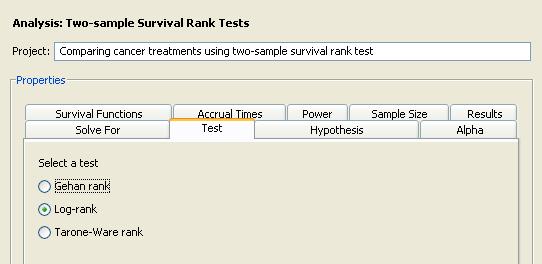 The Example 6571 Figure 78.79 Test Tab Several rank tests are available: Gehan, log-rank, and Tarone-Ware.