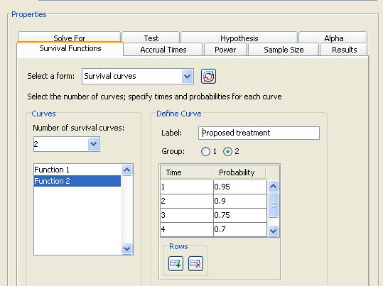 The Example 6575 For the second curve select Function 2 in the selection list on the left side of the tab. Enter a label of Proposed treatment and select the Group 2 option.