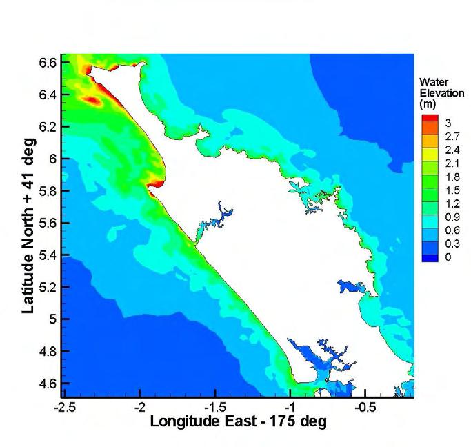 Figure 4.1.3-1: Maximum water surface elevations for the New Hebrides source with Mw 9.2. Figure 4.1.3-2: Maximum water surface elevations for the Solomon Sea source with Mw 9.