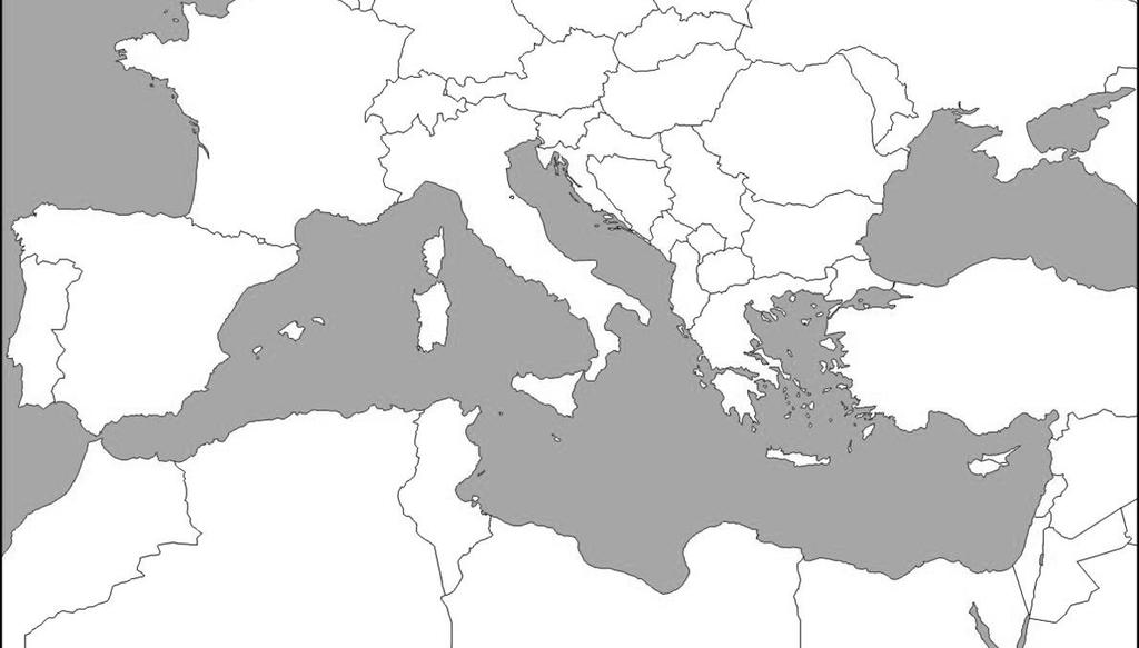 D. Below is a map of the Mediterranean Region indicating some mountains and volcanoes which are found in this area. Using colours, answer the questions below. (total10 marks) 1.