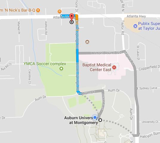 Directions from AUM Athletics Complex to Walgreens Turn left onto AUM Dr.