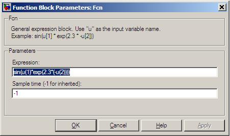 Figure 3 Figure 4 To introduce the function that the Fcn block has to perform you can double-click on the Fcn block and insert the appropriate function in the window that appeared.