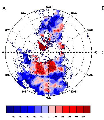 PNAS, 2012 Winter snow cover anomalies (%) Change in winter blocking