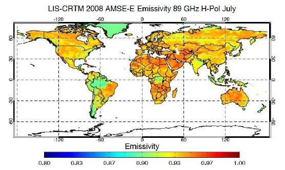 The land and sea-ice emissivity Two community models: CMEM (ECMWF) (Holmes et al., 2008), but essentially for low frequencies CRTM (NOAA) (Weng et al.