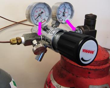 The second one monitors the actual pressure of the gas to be released.