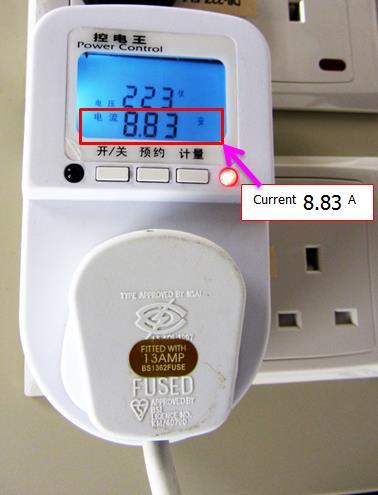 The total current for all appliance or instrument should not exceed the rating. - The current actually drawn can also be measured with a plug which shows the current.