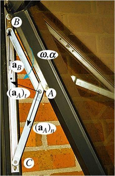 4 / 26 APPLICATIONS In the mechanism for a window, link AC rotates about a fixed axis through C, and AB undergoes general plane motion.