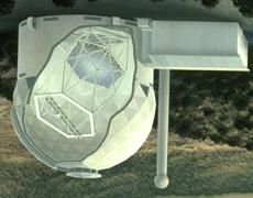 Figure 10.8: the Hobby-Eberly Telescope. Left: artist s rendition of telescope within dome. Right: photograph of the completed, spherical primary mirror.
