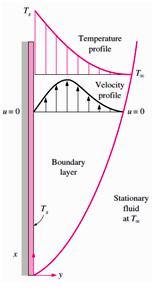 Figure 6: Natural convection on vertical plate The buoyancy force is proportional to the density difference, which is proportional to the temperature difference at constant pressure.
