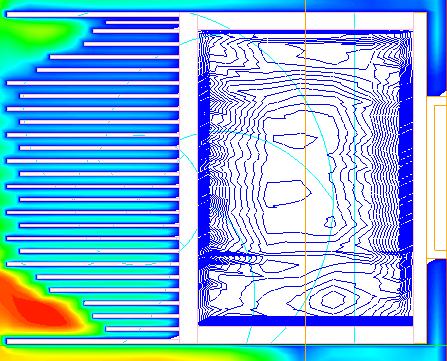 The enhancement of the thermal behaviour is clear for the water but for the air, the hot area is almost the same even when the power input is increased, although the values of the temperature in