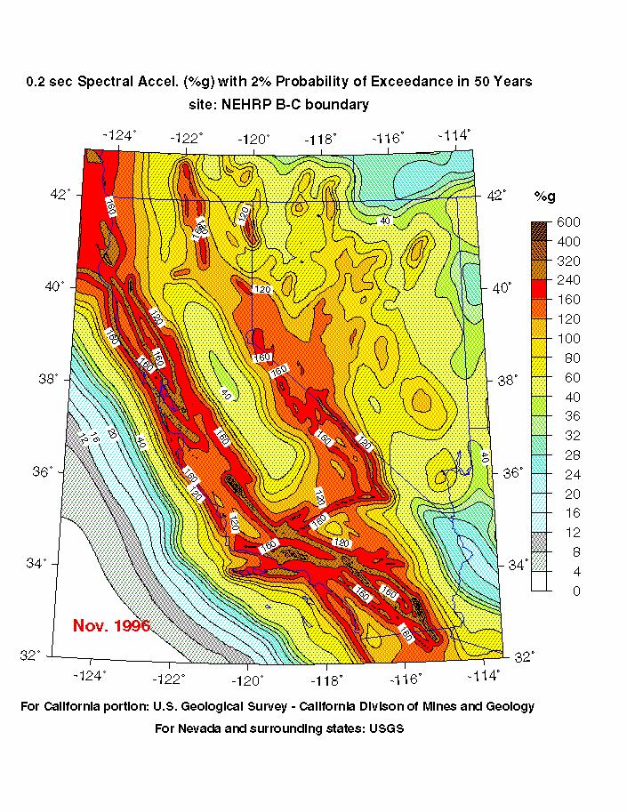 USGS Probabilistic Hazard Maps (Project 97) 2.5 Spectral Response Acceleration (g) 2.0 1.5 1.0 0.5 0.0 0 0.5 1 1.5 2 2.