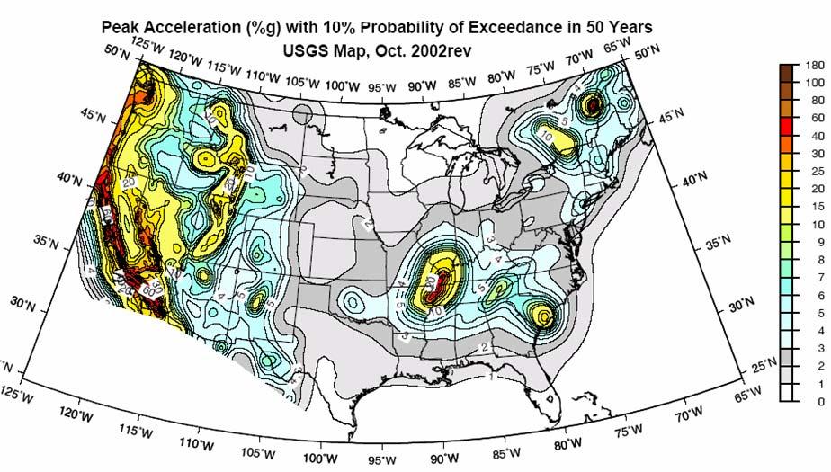 USGS Seismic Hazard Map of Coterminous United States Instructional